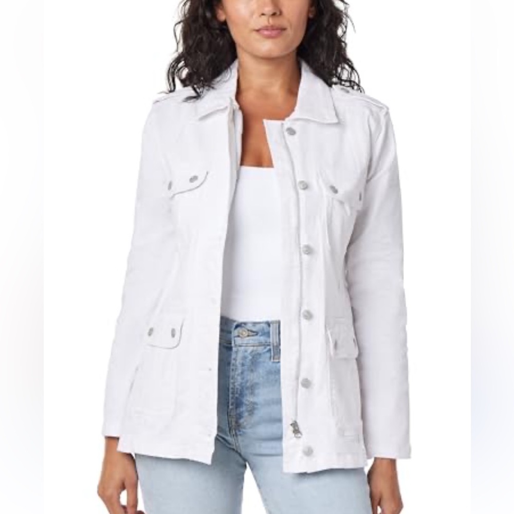 Kensie Women's White Utility Zip-up Lightweight Jean Jacket XL